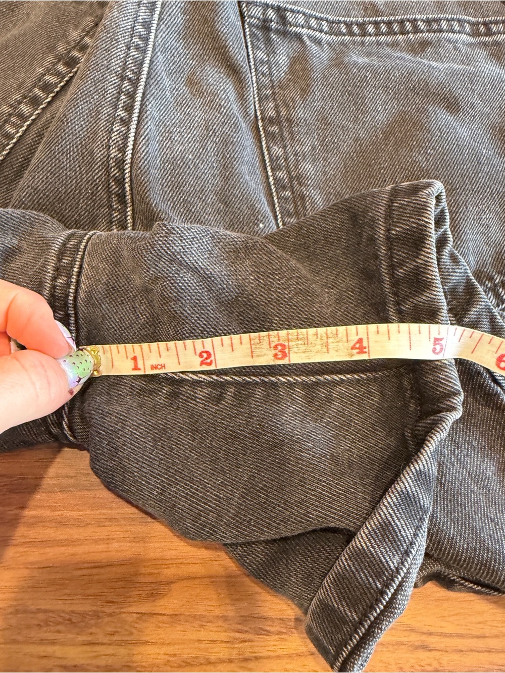 High-Waist Paperbag Black/Grey Denim Shorts - Picture 5 of 6